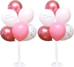 La Kissa バルーンスタンド 風船セット バースデー 誕生日 飾り 床用 ホルダー 男の子 女の子 くすみ メタル MIX 2セット(ピンクMIX,  2台+風船（誕生日）)