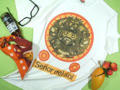 メキシコ　アステカカレンダリオＴシャツ　太陽の石のＴシャツ　メキシコエスニックＴシャツ　メキシコ古代文明