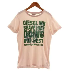 ディーゼル DIESEL Tシャツ ロゴ ブレイブマン プリント 半袖 コットン ピンク グリーン 緑 グレー S