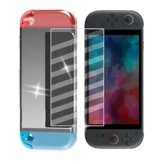 Briacicell【1+1セット】For Switch 2用の ガラスフィルム (1枚) + switch 2用の ケース クリア（1枚）【日本旭硝子素材製】Switch 2 2025 強化ガラス 保護フィルム 硬度9H 指紋防止 気泡防止 TPU 黄変 0