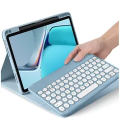 2024年 iPad Air 11インチ キーボードケース 丸型キー 可愛い 女性 iPad Air 第5/4世代 10.9インチ iPadPro11 第4/3/2/1世代 Bluetooth キーボード カバー 分離式 カラーキーボード,ブルー