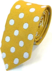 HANG OVER ロングヒットシリーズ日本製6cm大きなドット水玉柄ネクタイ(マスタード/シルバー)