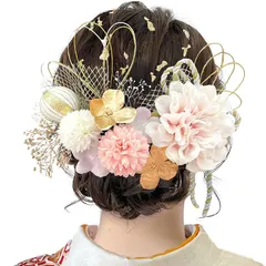 [JZOON] 8色展開 ドライフラワー 髪飾り ダリア 造花飾り 和玉 赤 ヘアアクセサリー 成人式 ゴールド 水引 ヘッドパーツ あじさい 振袖 着物 卒業式 七五三 浴衣 袴 結婚式 かすみ草 和装 造花 手作り 専用ケース付き ピンク DL024
