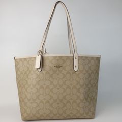 【COACH】コーチ シグネチャー トートバッグ リバーシブル F36658 アイボリー ブラウン レザーポーチ付き レディース【中古】4-2 41131