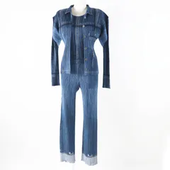 イッセイミヤケプリーツプリーズ デニム転写プリント　プリーツスカート PLEATS PLEASE ISSEY MIYAKE デニム転写プリント プリーツ トップス