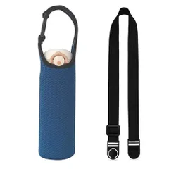 500ml-600ml_紺色 Futakuchi 水筒カバー 2way 断熱 保冷 350ml 500ml 600ml 魔法瓶用 ペットボトルカバー ペットボトルホルダー 手提げ 斜めかけ ショルダー ストラップ 水筒 保温 ケース 800ml ペットボトル