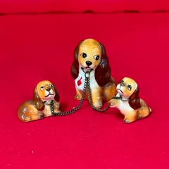 レア　昭和レトロ　犬　犬の親子　陶製人形　置物　3個セット　　J-3