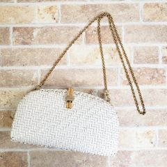 Courreges ヴィンテージ ラタンショルダーバッグ カゴバッグ ロゴ金具