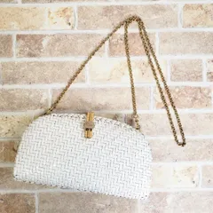 ランセル LANCEL ☆ ヴィンテージ カゴ ミニ ショルダーバッグ クラッチ 伊製 白 イタリア製 ホワイト  天然素材のサムネイル