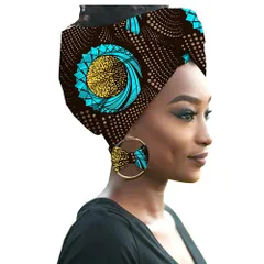 【在庫セール】[Xinvivion] アフリカのエスニックターバン女性ヘッドスカーフピアス-ヴィンテージヘッドウェアワックスプリントヒジャーブコットンヘッドラップ