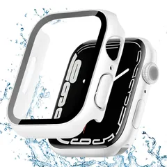 【在庫処分】ホワイト 一体型 ガラスフィルム PC素材 ケース ケース アップルウォッチ アップルウォッチ 装着簡 高透過率 高耐久 カバー カバー 二重構造 全面保護 防水 Watch Watch Apple Apple 41mm 9/8/7 Series