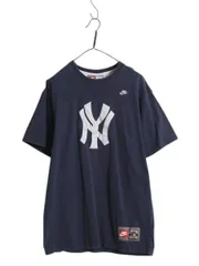 【お得なクーポン配布中!】 ナイキ ヤンキース ロゴ パッチ 刺繍 半袖 Tシャツ メンズ XL / MLB オフィシャル 大リーグ 野球 スウッシュ 前V 紺 大きいサイズ シンプル
