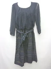 ◇ ⊂ ◎ NATURAL BEAUTY シアースリーブ 七分袖 膝丈 ワンピース サイズ34 ネイビー ブラック マルチ レディース P  【1409250047213】のサムネイル
