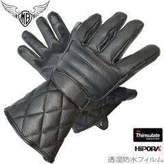 タッチパネル対応 山羊革 透湿防水ガントレット ブラック（冬用）シンサレート ダイヤステッチ ゴートスキン ライディンググローブ HGG-08W-BK2