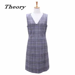 Theory セオリー ノースリーブワンピース ひざ丈 2 ウール 灰色系/チェック柄