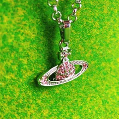 土星 ネックレス チェコダイヤモンド シルバーピンク 宇宙 惑星  #C25