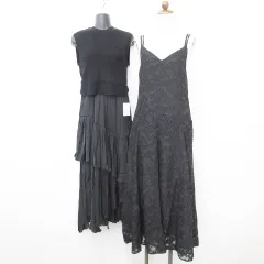 ランダ RANDA グレイル GRL ワンピース 2枚セット ノースリーブ セットアップ ニットベスト キャミワンピ ロング丈 フレア ティアード 花柄 黒 ブラック 0 S