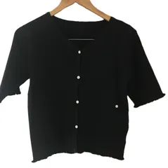 ミスティック mystic 半袖レイヤードカーディガン 　黒色　カーディガン　フリーサイズ