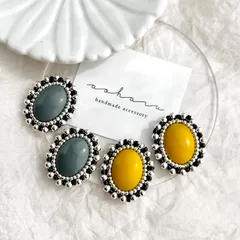 全2色 アンティーク ビーズ刺繍 ピアス/イヤリング