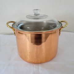 鍋　純銅製　深型両手鍋　20cm　煮込み鍋　銅鍋　杉山金属　ガラス蓋　シチューポット　両手鍋　調理器具　キッチン用品