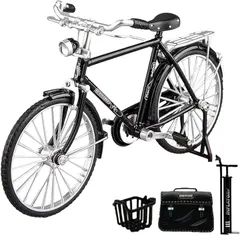 SALUDABLE 自転車 ミニチュア 完成品 模型 バイク フィギュア レトロ 合金 1/10(ブラック,  アクセサリーセット)