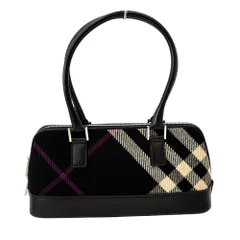 美品 BURBERRY バーバリー ツイード チェック ハンドバッグ ブラック レディース 古着 中古 USED
