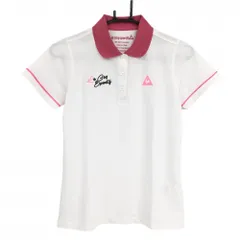 【超美品】ルコックゴルフ 半袖ポロシャツ 白×蛍光ピンク ロゴ 袖ライン  レディース M ゴルフウェア le coq sportif