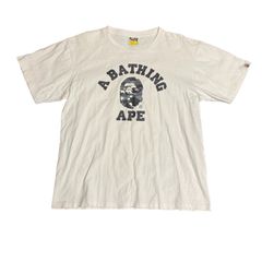 【超希少】- 00s A BATHING APE オールド モノクロ カモフラ アーチロゴ Tシャツ Lサイズ シングルステッチ ホワイト コットン【FU000030】