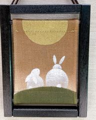 ミニ木枠タペストリー 夫婦うさぎ 季節のタペストリー 秋インテリア飾り 新品