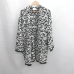 ◇ ⊇ AZUL BY MOUSSY アズールバイマウジー 柄もの ロング丈 長袖 カーディガン ニット サイズ M ブラック レディース E  【1502030044423】