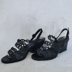 HERMES エルメス シェーヌダンクル ロマンツァ サンダル パンプス レディース ブラック 黒 36.5  23cm