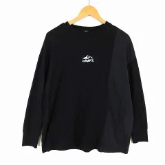 キャンプセブン CAMP7 Tシャツ 異素材 切替 ロゴ 刺繍 オーバーサイズ クルーネック 長袖 S 黒 ブラック 白 ホワイト 赤 レッド