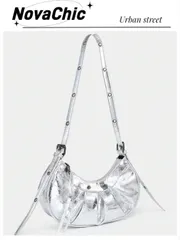 バッグ レディース ショルダーバッグ 軽量、ビジネスカジュアル クロコダイルエンボス ラッシュドバッグ メタリックPUスタッズデコレーション、ティーンガールズ 女性 大学生 初心者 向け、オフィス、大学、仕事、通勤