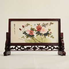 硯屏　衝立　牡丹　芍薬　山水画　インテリア　置物　装飾品　文房具　ANM7-7
