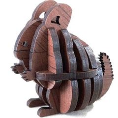 パズル造形　ミニチュア動物「チンチラ」　シート貼りＭＤＦオーク（茶）