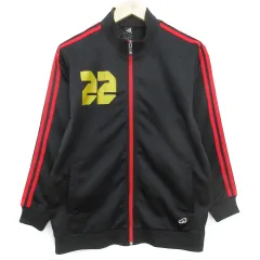 アディダス adidas スポーツウェア ジャージ ジャケット ミドル丈 スタンドカラー 裏起毛 ジップアップ ライン 160 黒 赤 ブラック レッド /FF16 男の子