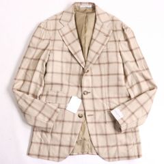 未使用▽定価350000円 オラッツィオルチアーノ チェック柄 アルパカ・シルク混 シングルジャケット ベージュ 44 伊製 正規品 タグ付 メンズ