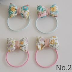 【2】花柄ぷっくりリボン　４点セット　ピンク×水色
