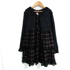 アクシーズファム ワンピース 長袖 切替デザイン チェック柄 未使用品 キッズ 女の子用 XL(140)サイズ 紺×オレンジ×水色 axes femme