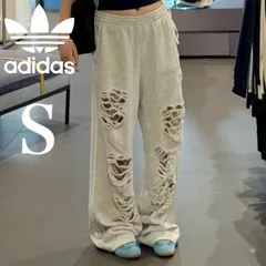 新品S⭐️adidas ジョガー/スウェットパンツ ダメージ加工 ライトグレー×白