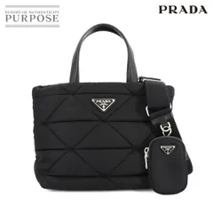 新品同様 プラダ PRADA スモール パデッド 2way トート ショルダー バッグ ナイロン レザー ネロ 1BG373 シルバー 金具 90291755