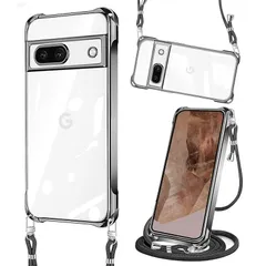 Google Pixel 8a ケース クリア ショルダー ピクセル8a カバー 耐衝撃 調節可能な メッキ加工 保護ソフト google pixel 8a ケース TPU 取り外し ル付き ワイヤレス充電対応 クリア スマホケース ショルダー 薄型 軽量 0