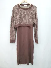 ◇ LOWRYS FARM ニット 総柄 キャミソールワンピース セーター アンサンブル 上下 サイズF ボルドー ベージュ レディース P  【1404250002477】