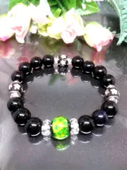 蓄光 ホタルガラス グリーン 水晶 天然石ブレスレット