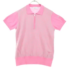 美品 adidas アディダス 千鳥柄 ゴルフ 半袖 ハーフジップ ポロシャツ M ピンク レディース 古着