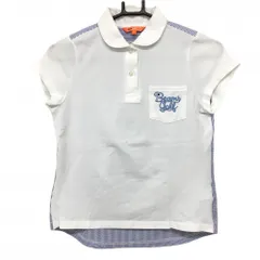 【美品】ビームスゴルフ 半袖ポロシャツ 白×ブルー 背面ストライプ サッカー生地 レディース S ゴルフウェア BEAMS GOLF