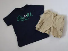 ポロ・ラルフローレン polo ralph lauren アウトレット 子供服 男の子 約 80cm 90cm ベビー服 半袖 Tシャツ 紺 ショート パンツ ベージュ チノ 2点 春 夏 ★3 セットアップ ボーイズ 男児 キッズ ベビー 【中古】