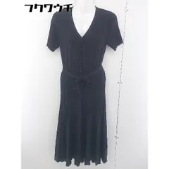 ◇ ◎ SAISON DE PAPILLON フロントボタン ウエストリボン ニット 半袖 膝下丈 ワンピース サイズ M ブラック レディース  【1109220008021】