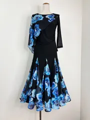 《新品》【再入荷ネップありの為値引きしました】社交ダンス　ブルーローズ　片側ケープデザイン　セットアップドレス　衣装