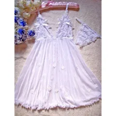 セクシー下着 ベビードール シースルー 花付 ワンピースセット 1010 P_1